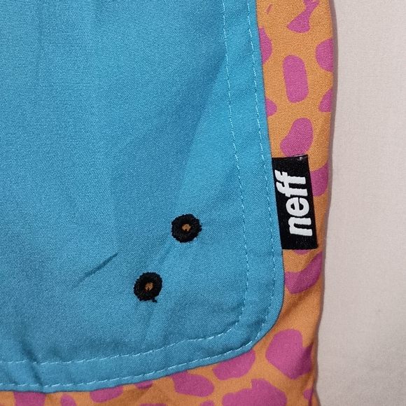 Mens Neff Orange Pink Blue Animal Print Drawstring Swim Trunks Size Medium - Picture 6 of 11